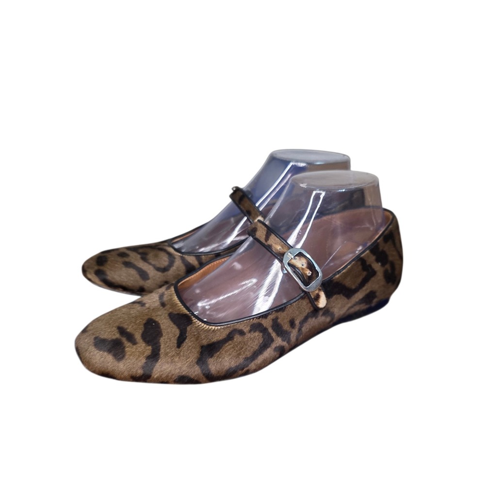Le Monde Beryl Mary Jane Flats Womens 38 Leopard Calf Hair Ballet Shoes Italy